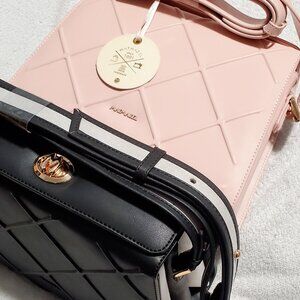 Matmazel "THENA" Shoulder Bag- Pink & Black- 24" Shoulder Strap- 4 Compartments